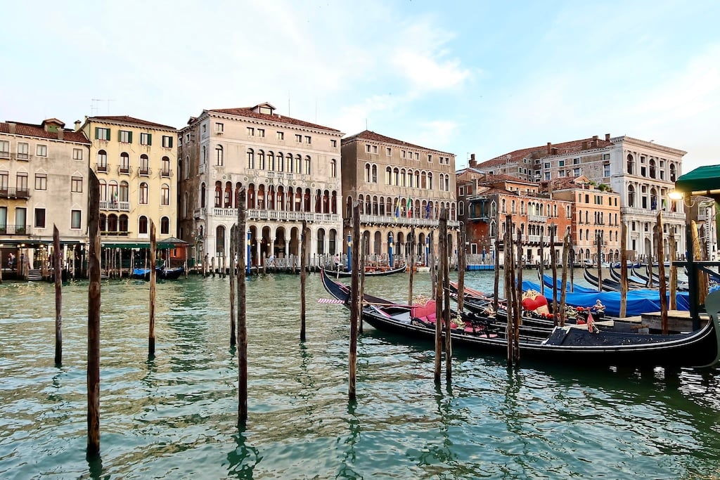 Gondolas Docked in Venice, Italy