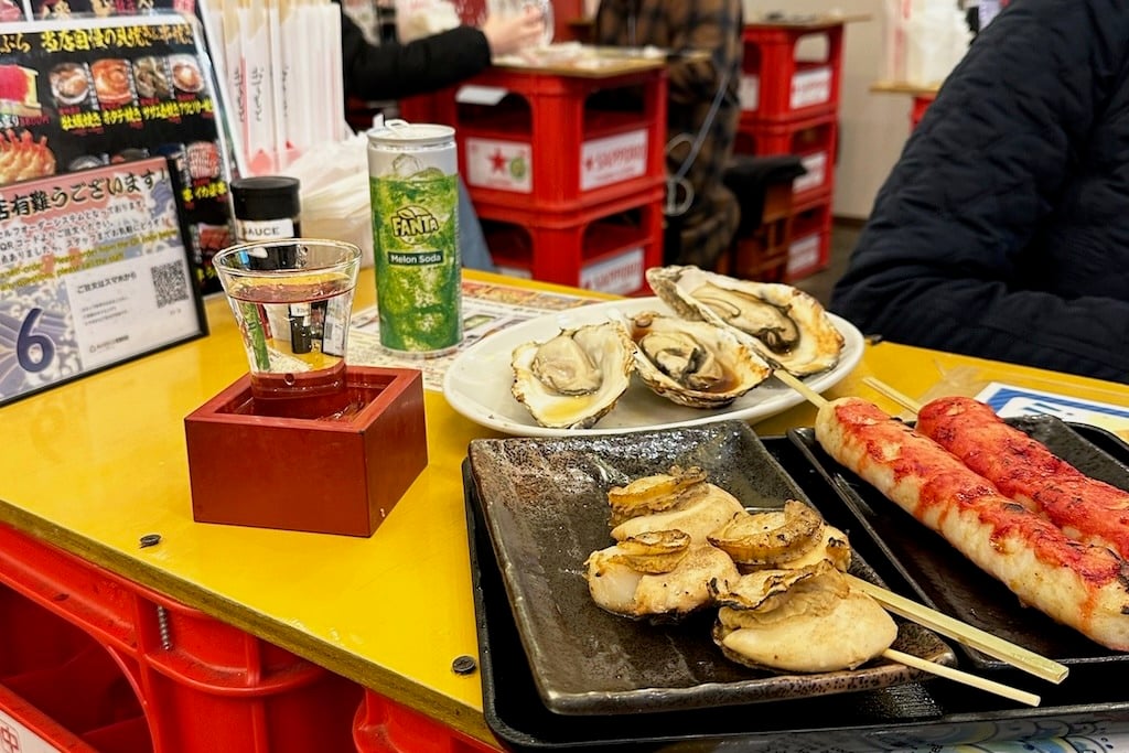 Seafood at Nishiki Market_Sake_Melon Fanta_Kyoto